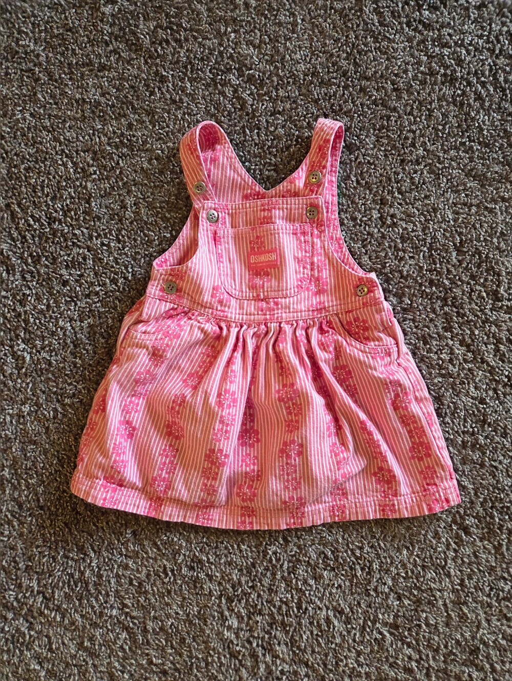 OshKosh Pink Floral Strip Vintage Jumper Overall Toddler Dress 24 Months